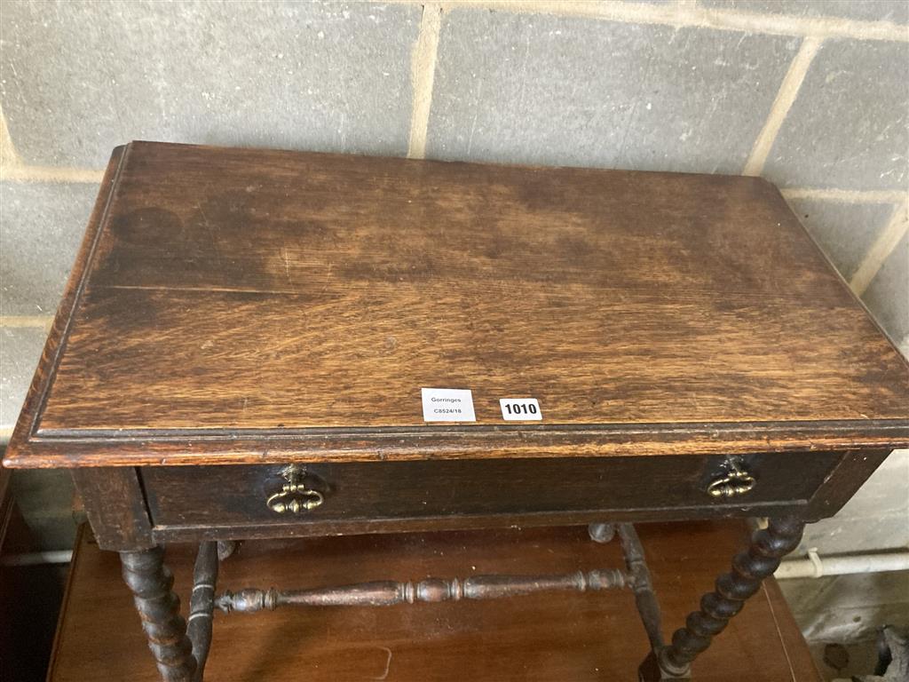 A 17th century style oak side table, width 76cm, depth 40cm, height 73cm